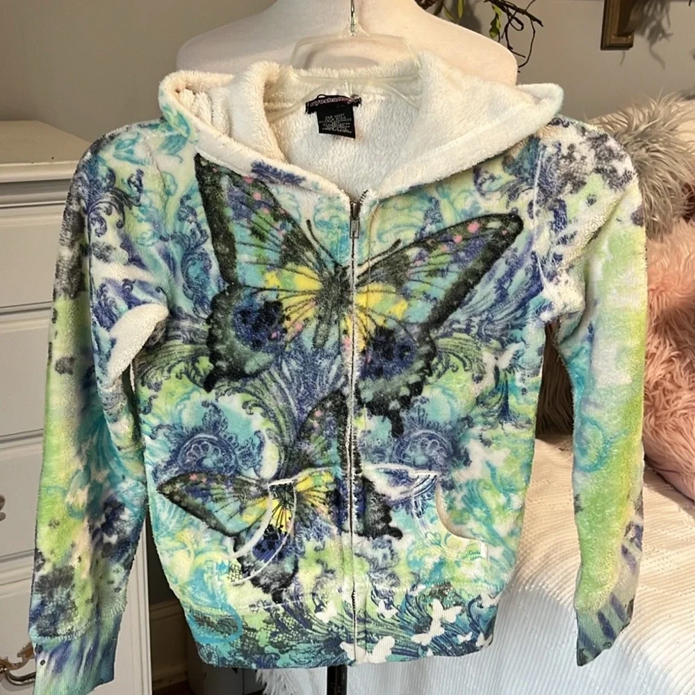 Self Esteem Fleece Hooded Zip Jacket Girls 7 8 Hippie Butterfly